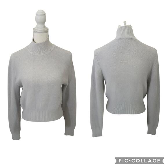 Zara Cropped Mock Neck Pullover Off White Soft Cozy Ribbed Sweater Size Medium - Picture 3 of 11